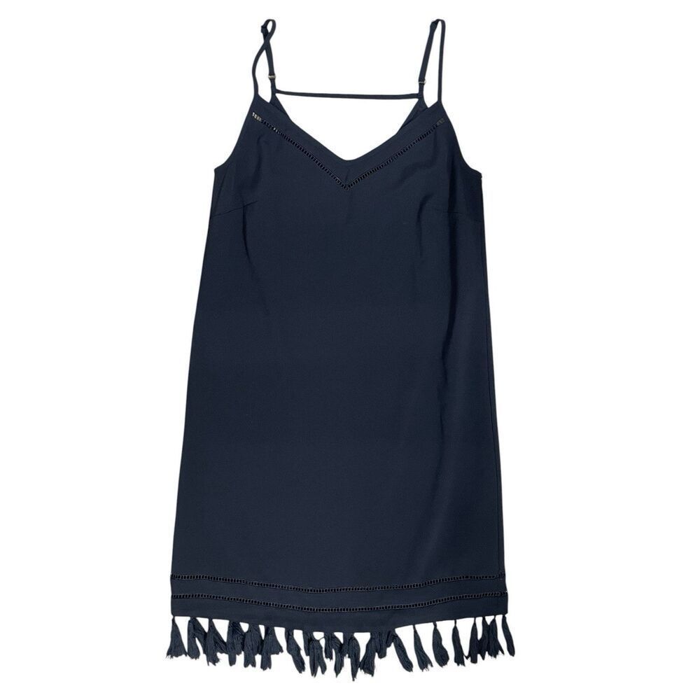 Gianni Bini XS Black Tassel Slip Dress Adjustable Straps Mini Boho
